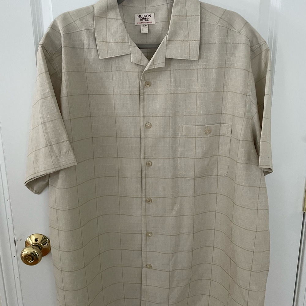 Hudson River Men's Beige Plaid Button-Down Shirt